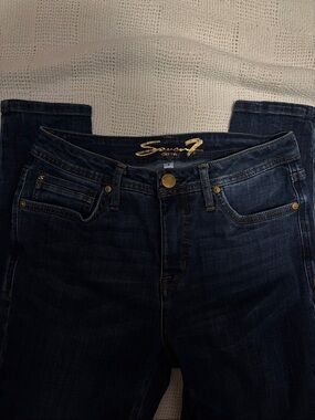 Seven7 Women’s Dark Blue Straight Leg Jeans with Gold Accents